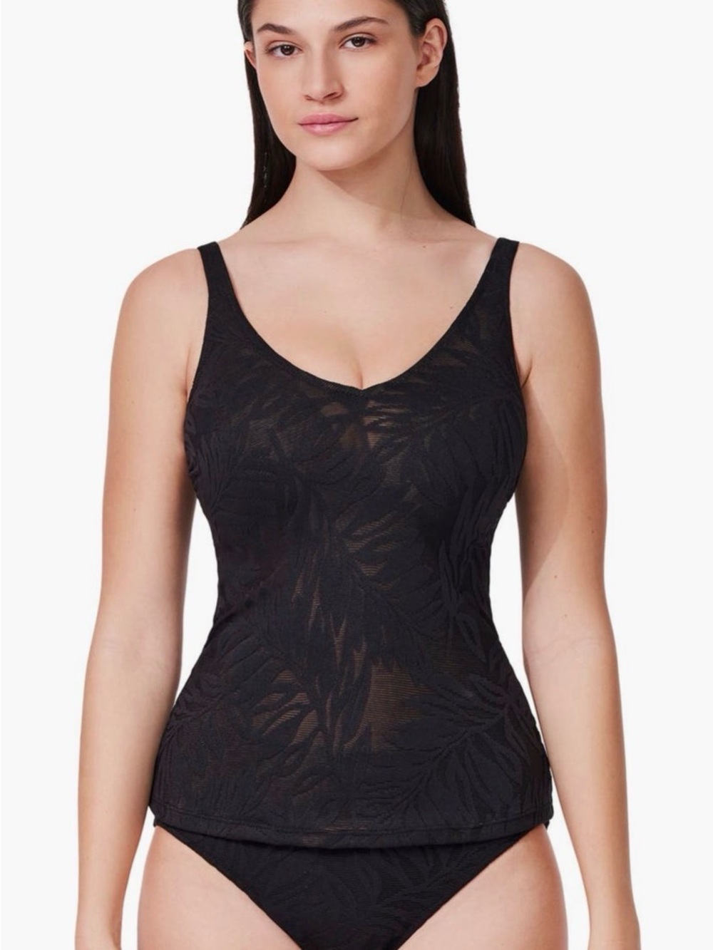 Profile By Gottex Skyfall Textured V Neck D-Cup Tankini Top with Built in Bra